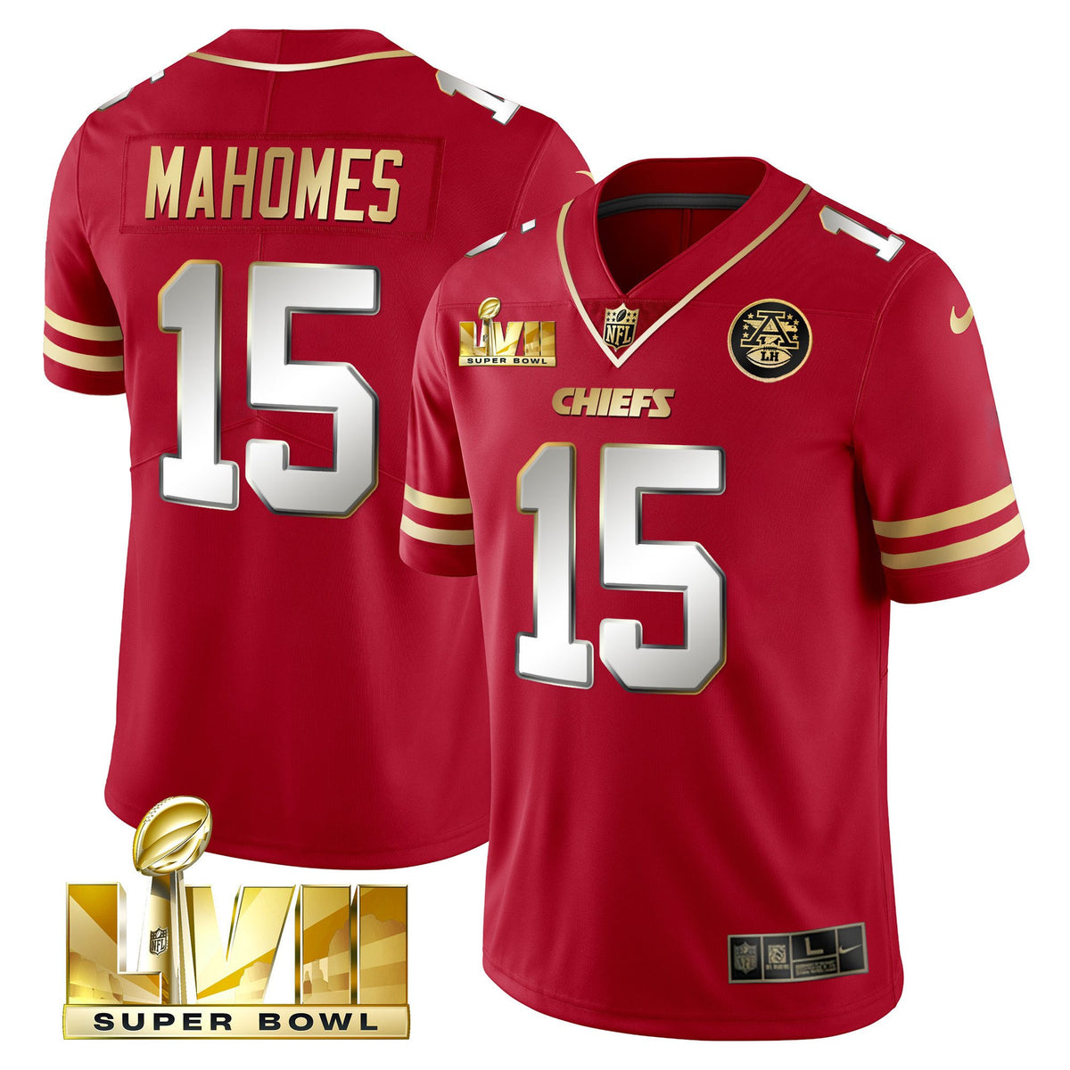 Men's Chiefs Super Bowl LVII Gold Vapor Limited Jersey - All Stitched - Black Red - Patrick Mahomes — view 1