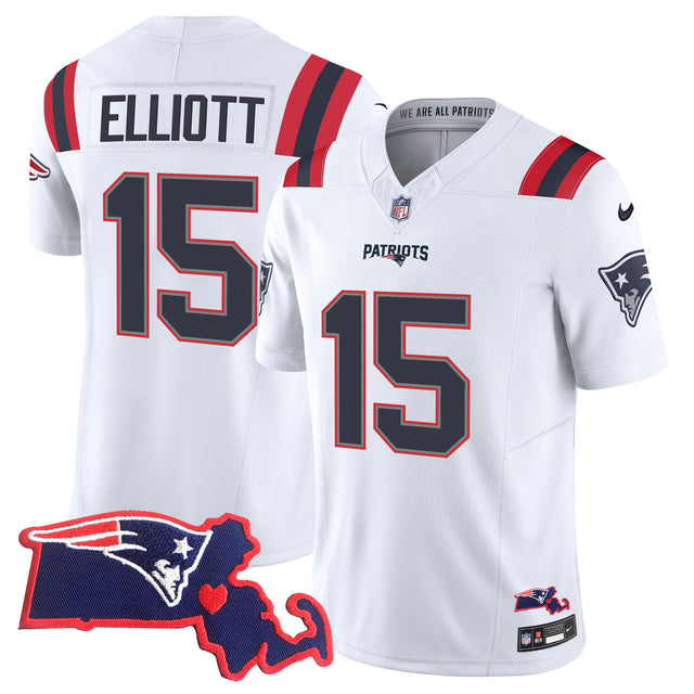 Women's Patriots Massachusetts Patch Vapor Jersey - All Stitched - White - Ezekiel Elliott — view 1