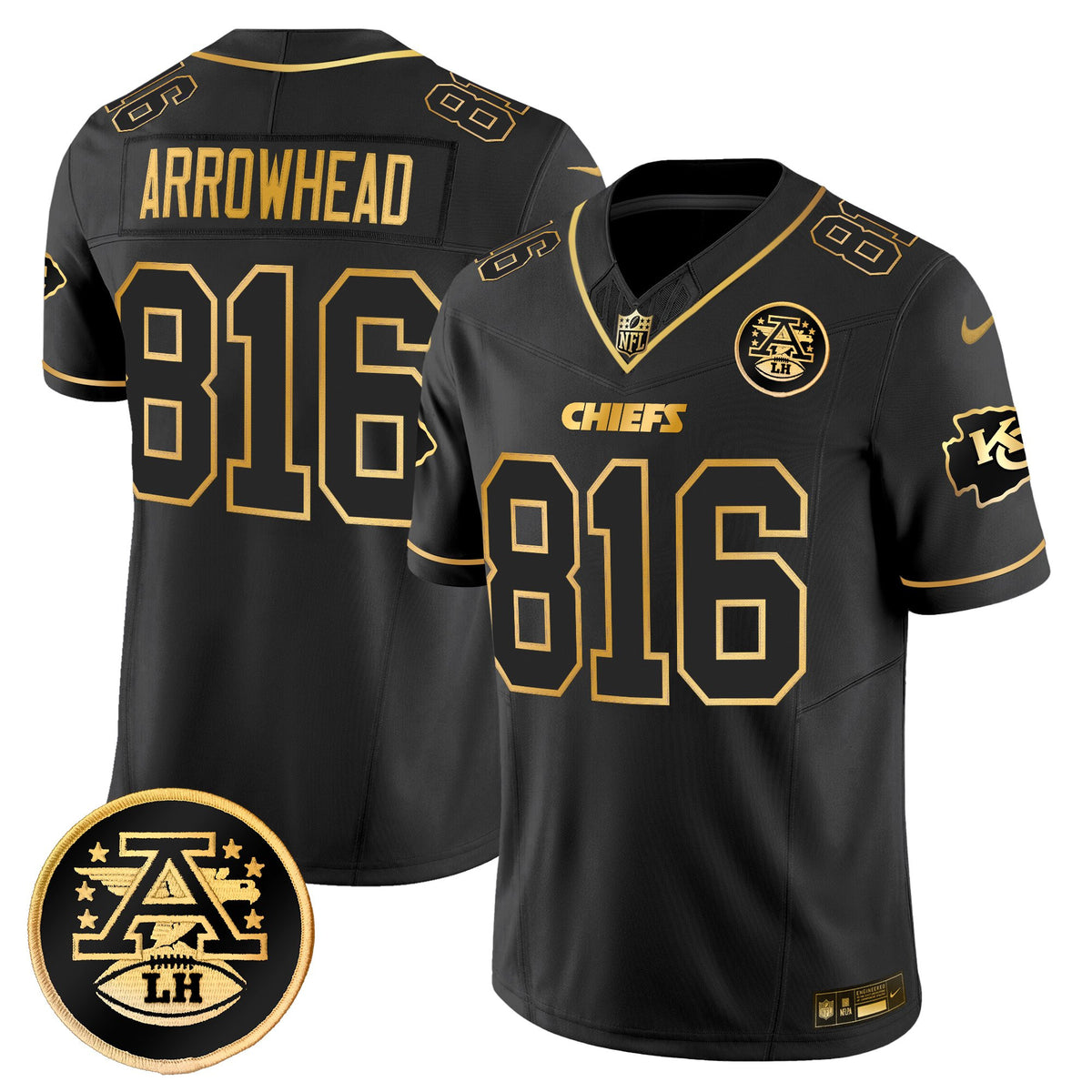 Men's Kansas City Chiefs 2025 Gold Vapor Limited Jersey - All Stitched - Black Gold - Arrowhead 816 — view 1