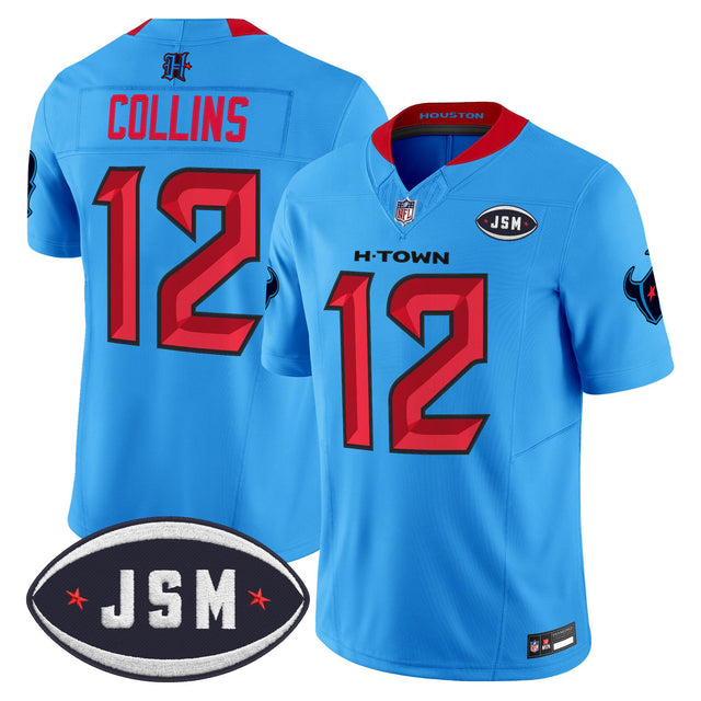 Men's Houston Texan Janice McNair Memorial Patch Vapor Limited Jersey - All Stitched - Blue - Nico Collins — view 1
