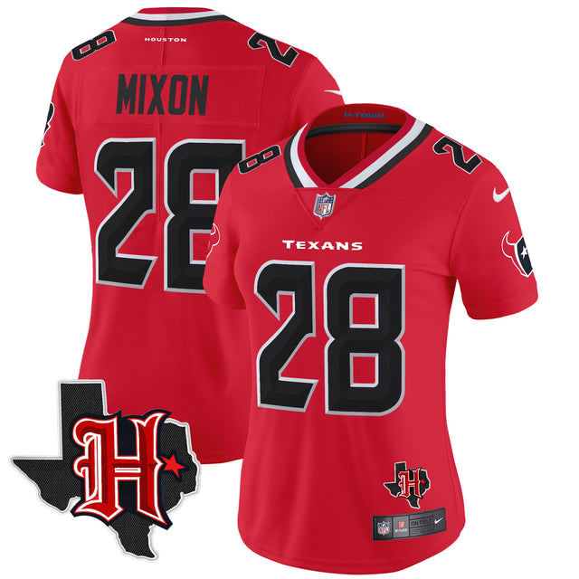 Women's Houston Texans 2024 Texas Patch Vapor Limited Jersey V5 - All Stitched - Red - Joe Mixon — view 1