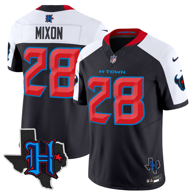 Men's Houston Texans 2025 Texas Patch Vapor Limited Jersey V2 - All Stitched - Navy Alternate - Joe Mixon — view 1