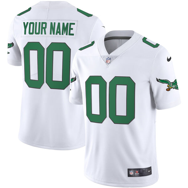 Eagles Kelly Green Vapor Throwback 90s Custom Jersey - All Stitched - White — view 1