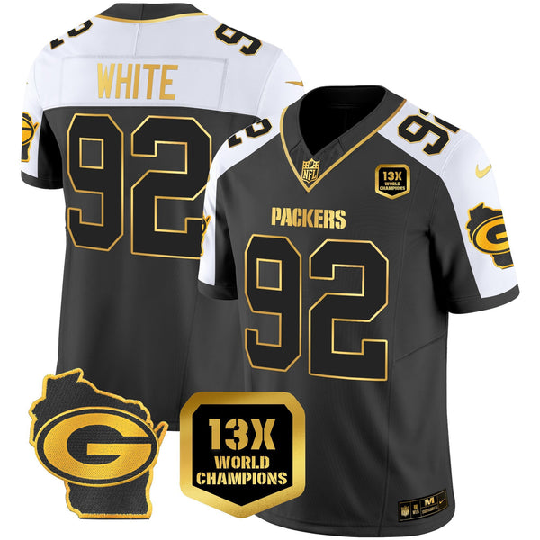 Men's Packers 13 Time World Champions & Home Patch Gold Vapor Jersey – All Stitched - Alternate - Reggie White — view 1