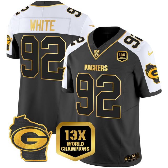 Men's Packers 13 Time World Champions & Home Patch Gold Vapor Jersey – All Stitched - Alternate - Reggie White — view 1