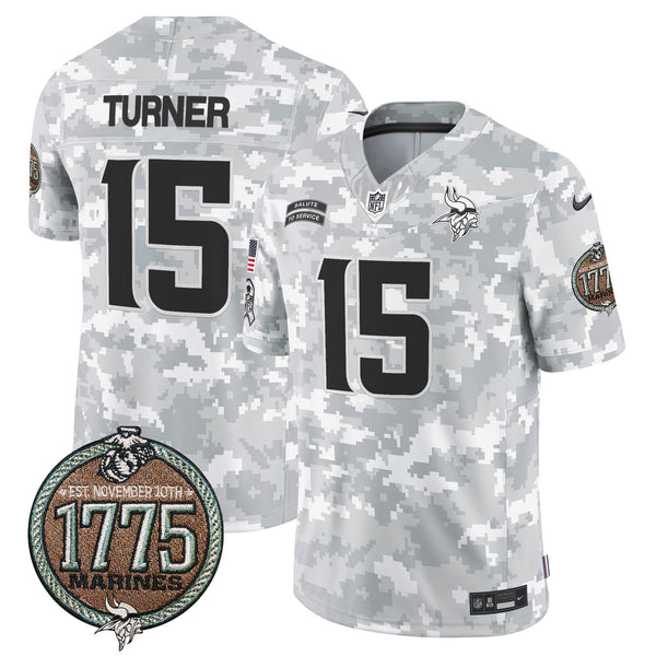 Men's Vikings 2024 Salute to Service Establishment Year Patch Vapor Limited Jersey - All Stitched - Marines - Dallas Turner — view 1