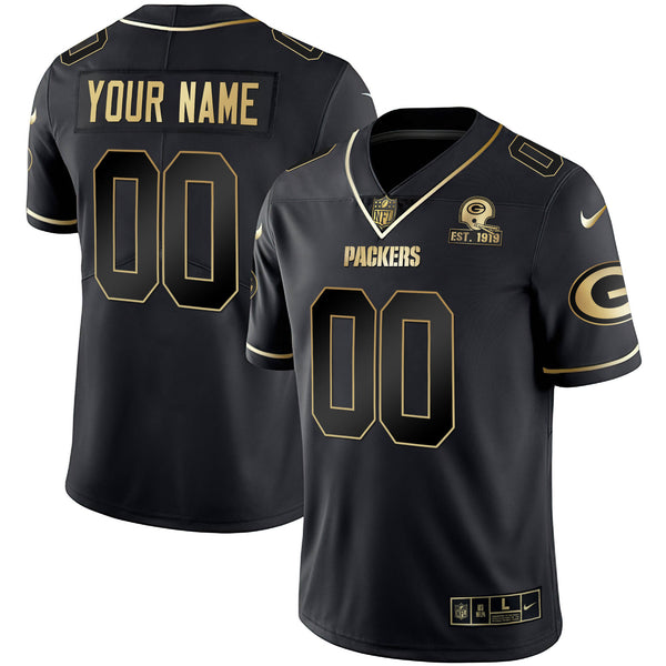 Packers Gold Est 1919 Patch Custom Name & Number Jersey - All Stitched - Black Gold — view 1