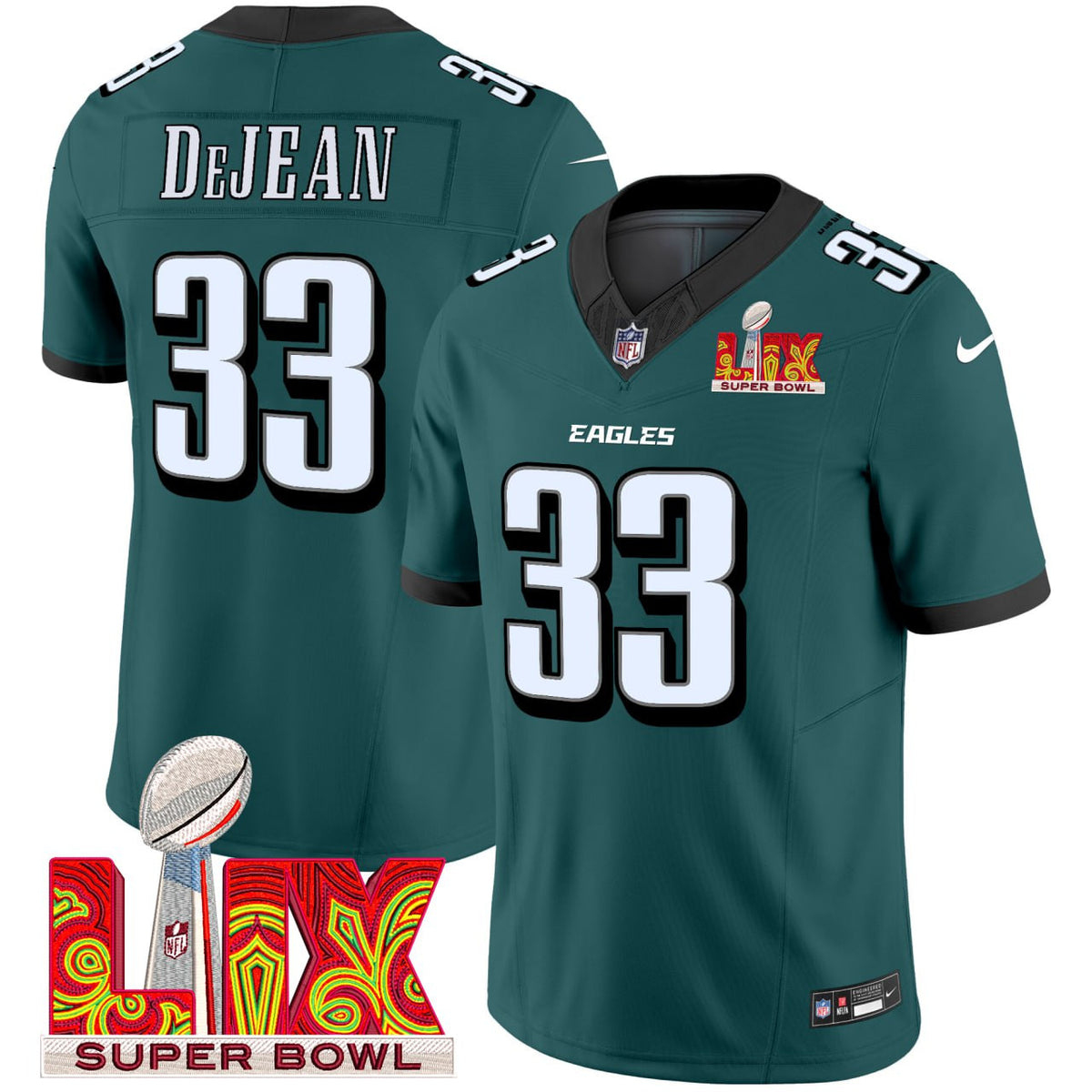 Cooper DeJean Philadelphia Eagles Super Bowl LIX Jersey - All Stitched - Midnight Green — view 1