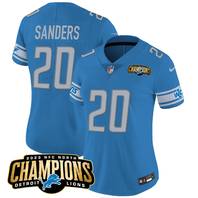 Women's Detroit Lions 2023 NFC North Champions Patch Vapor Jersey - All Stitched - Blue - Barry Sanders — view 1