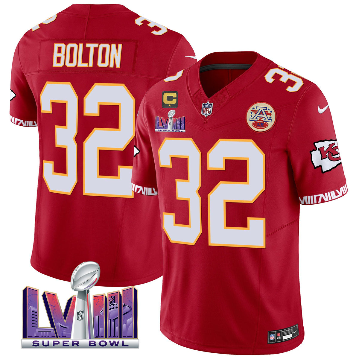 Men's Chiefs Super Bowl LVIII Pattern Vapor Jersey V2 - All Stitched - Red - Nick Bolton — view 1