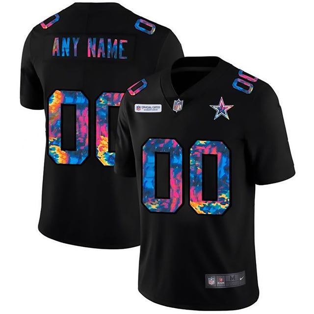 Cowboys Crucial Catch Multicolor Custom Jersey - All Stitched - Black — view 1