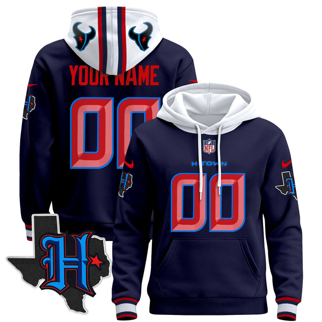 Houston Texans 2024 Custom Pullover Hoodie - All Stitched - Navy Limited — view 1