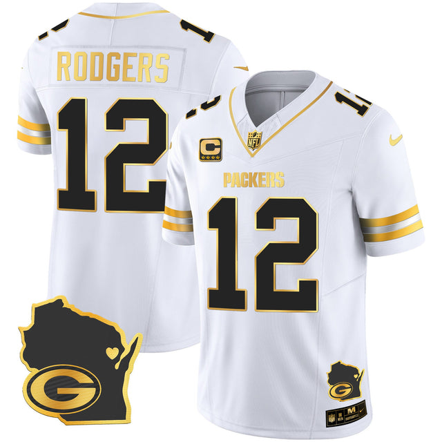 Men's Packers Home Patch Gold Vapor Jersey V2 - All Stitched - White Gold - Aaron Rodgers — view 1