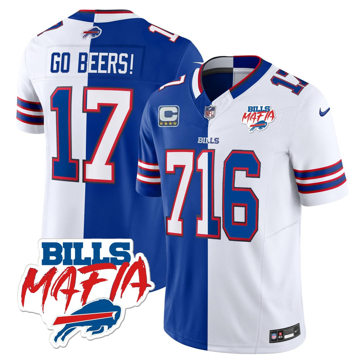 GO BEERS! Buffalo Bills Split Jersey - All Stitched - Split — view 1