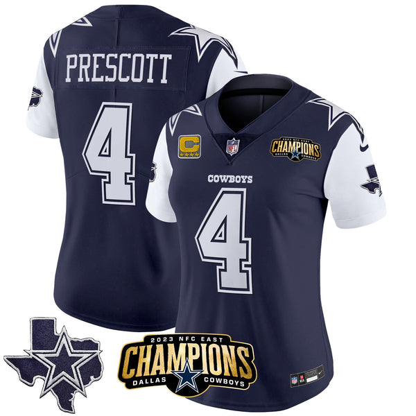 Women's Cowboys 2023 NFC East Champions Patch Vapor Jersey - All Stitched - Navy - Dak Prescott — view 1