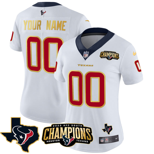 Houston Texans 2023 AFC South Champions Patch Gold Trim Vapor Custom Jersey - All Stitched - White — view 1