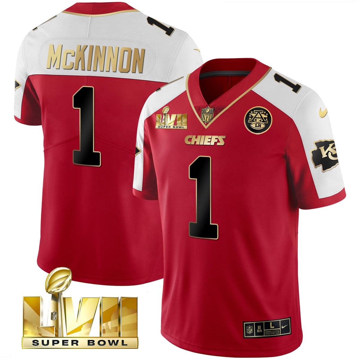 Men's Chiefs Super Bowl LVII Red Gold Vapor Jersey - All Stitched - Red Alternate - Jerick McKinnon — view 1
