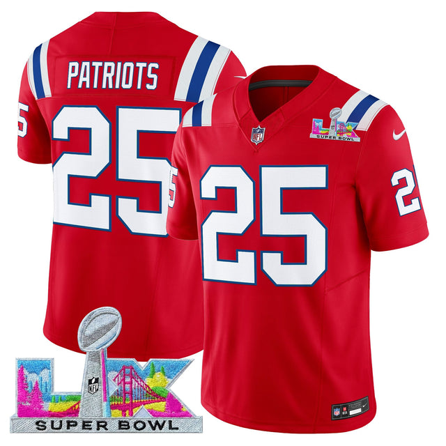 Men's New England Patriots Super Bowl LX Vapor Limited Jersey - All Stitched - Red - #25 Patriots — view 1