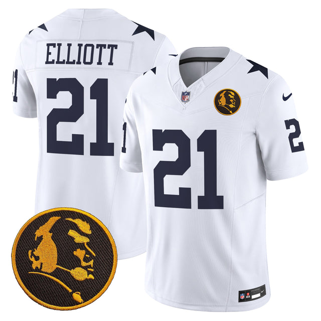 Men's Cowboys Texas & John Madden Patch Vapor Limited Jersey V2 - All Stitched - White - Ezekiel Elliott — view 1