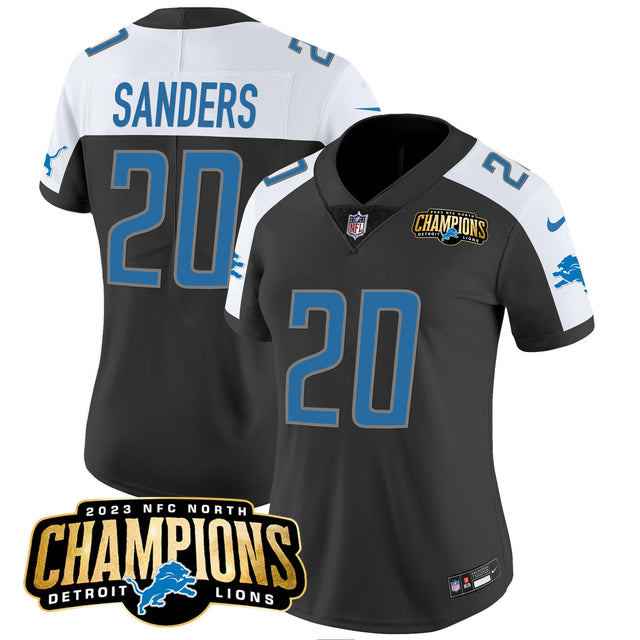 Women's Detroit Lions 2023 NFC North Champions Patch Vapor Jersey - All Stitched - Black Alternate - Barry Sanders — view 1