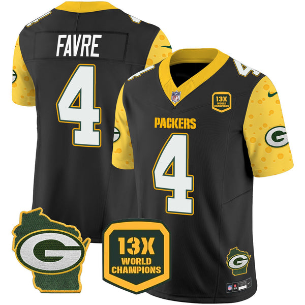 Men's Green Bay Packers 2025 Cheese Vapor Limited Jersey – All Stitched - Black - Brett Favre — view 1