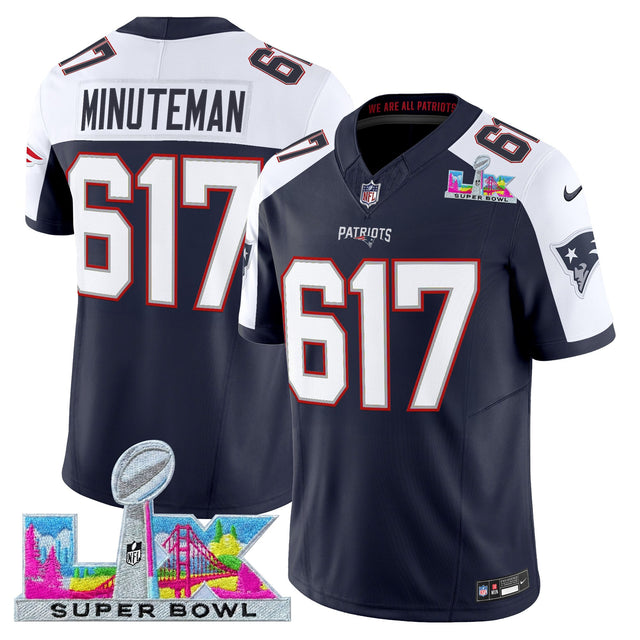Men's New England Patriots Super Bowl LX Vapor Limited Jersey - All Stitched - Navy Alternate - Minuteman 617 — view 1