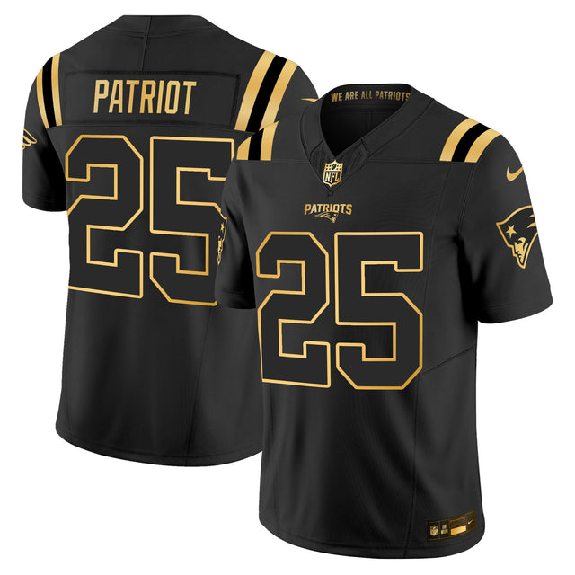 Men's New England Patriots 2025 Gold Vapor Limited Jersey - All Stitched - Black Gold - #25 Patriot — view 1
