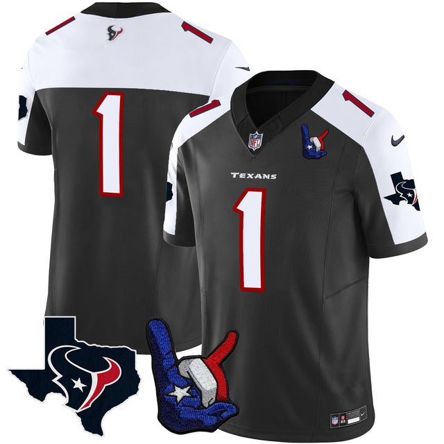 Men's Houston Texans Hand Sign Throwing Up The H Vapor Jersey - All Stitched - Black Alternate - #1 Team — view 1