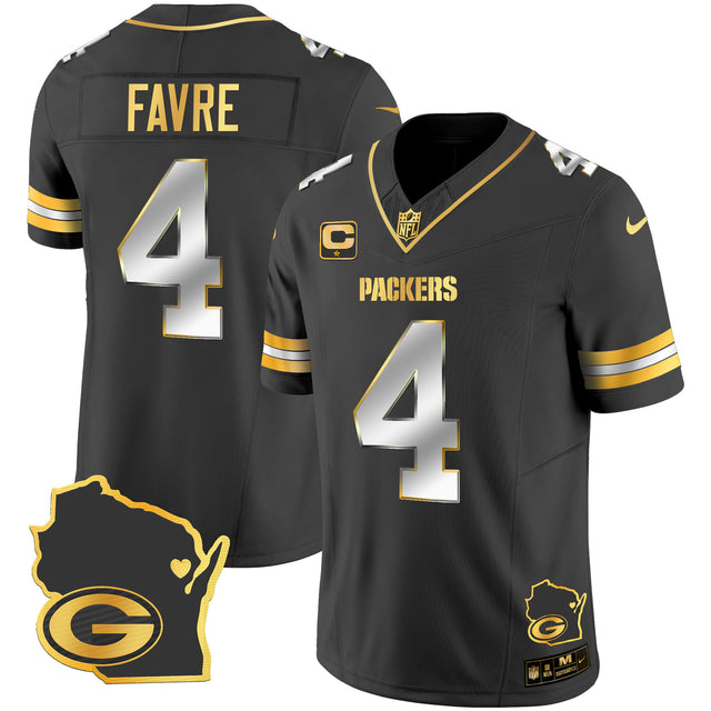 Men's Packers Home Patch Gold Vapor Jersey V2 - All Stitched - Black Limited - Brett Favre — view 1