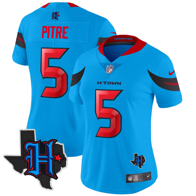Women's Houston Texans 2024 Texas Patch Vapor Limited Jersey V3 - All Stitched - Blue - Jalen Pitre — view 1