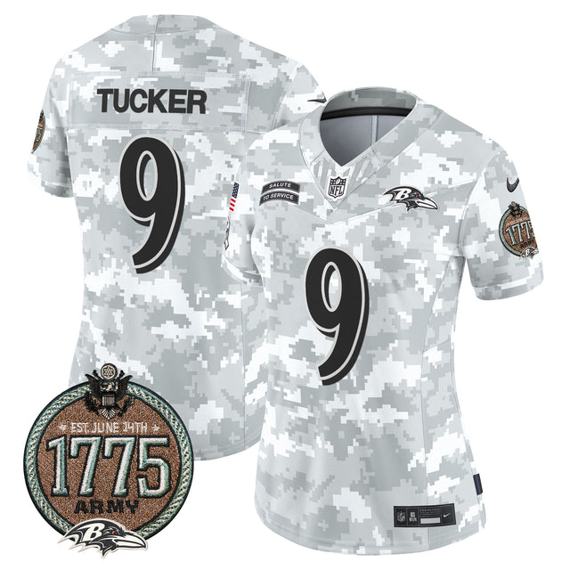 Women's Ravens 2024 Salute to Service Establishment Year Patch Vapor Limited Jersey - All Stitched - Army - Justin Tucker — view 1