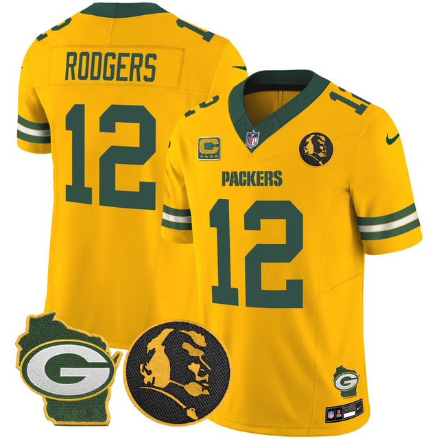 Men's Packers John Madden & Home Patch Vapor Limited Jersey - All Stitched - Gold - Aaron Rodgers — view 1