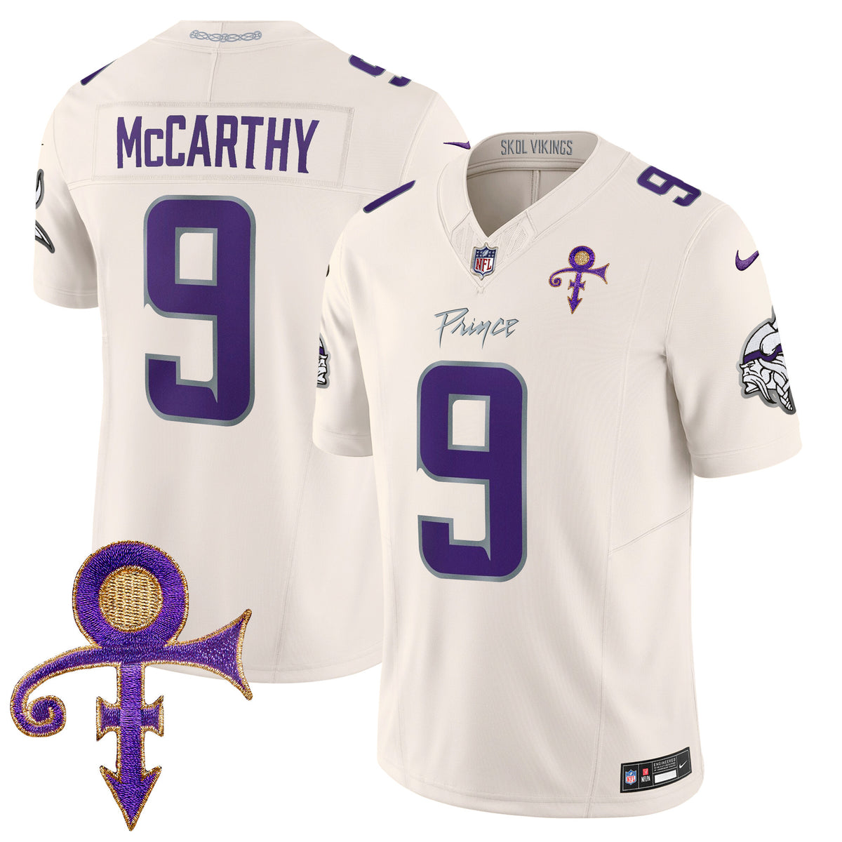 Men's Minnesota Vikings 2024 Prince Vapor Limited Jersey - All Stitched - Cream - J.J. McCarthy — view 1