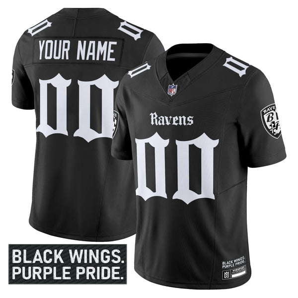 Baltimore Ravens 'Gothic Nevermore Edition' Vapor Limited Custom Jersey - All Stitched - Black — view 1