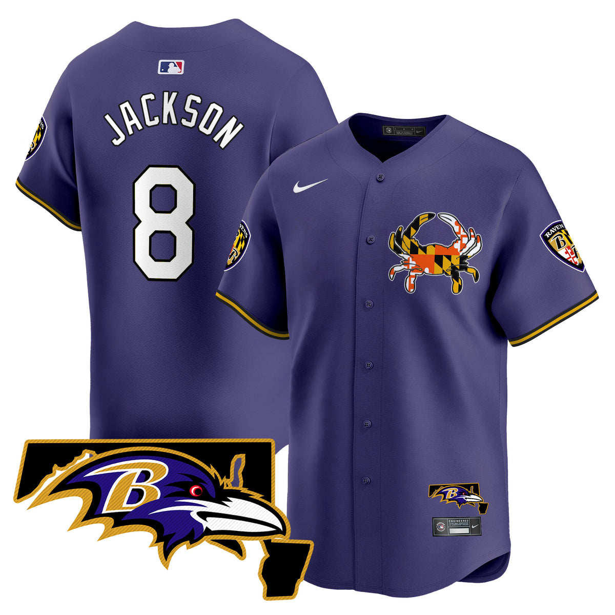 Men's Baltimore Ravens 2024 Vapor Premier Baseball Jersey V2 - All Stitched - Purple - Lamar Jackson — view 1