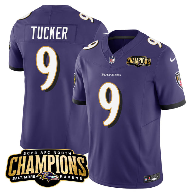Men's Ravens 2023 AFC North Champions Patch Vapor Limited Jersey - All Stitched - Purple - Justin Tucker — view 1