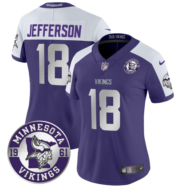 Women's Minnesota Vikings 2024 Vapor Limited Jersey - Est. 1961 Patch - All Stitched - Purple Alternate - Justin Jefferson — view 1