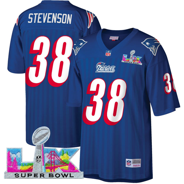 Men's New England Patriots Super Bowl LX Throwback Jersey - All Stitched - Navy - Rhamondre Stevenson — view 1