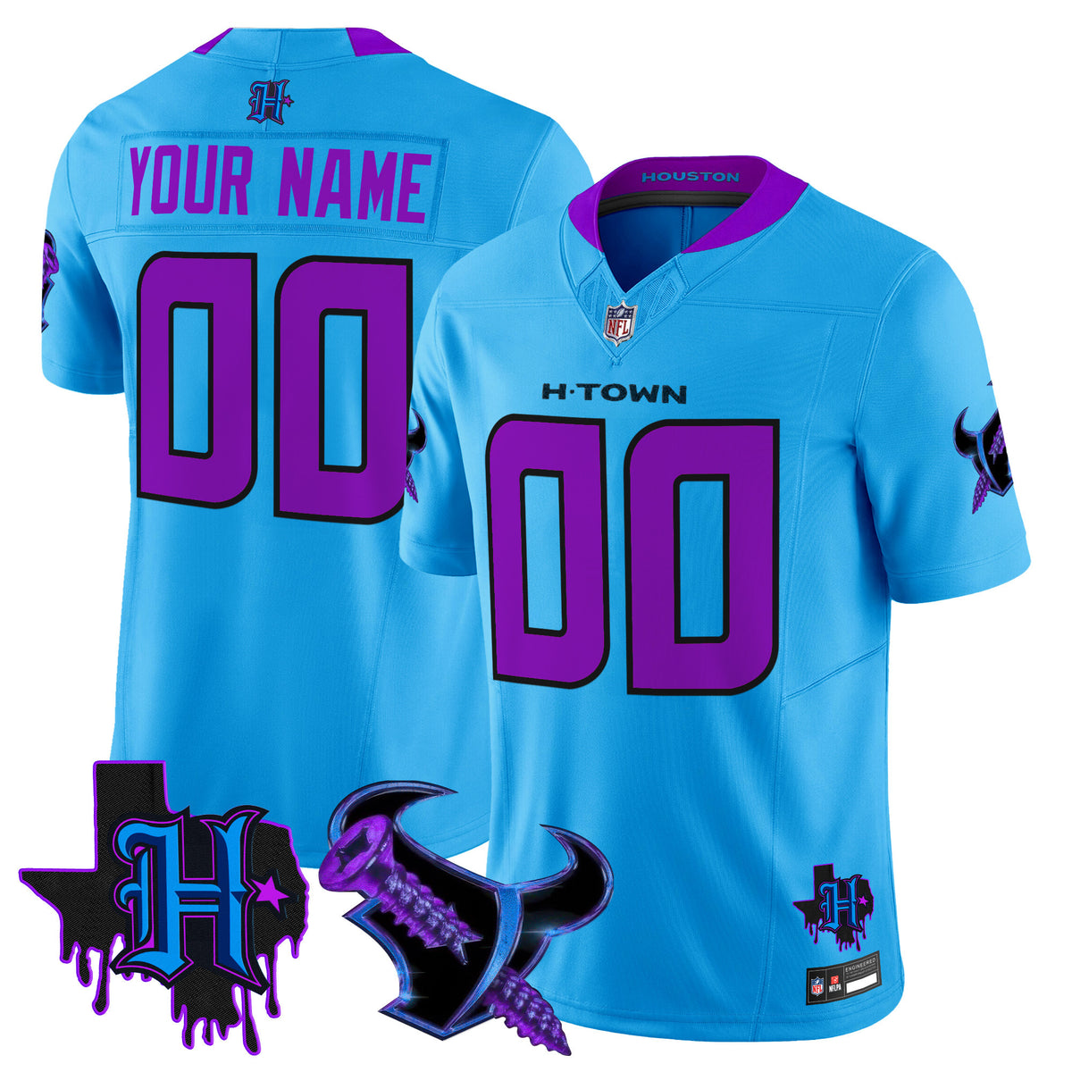 Houston Texans DJ Screw Vapor Limited Custom Jersey - All Stitched - Blue ~8576595 — view 1