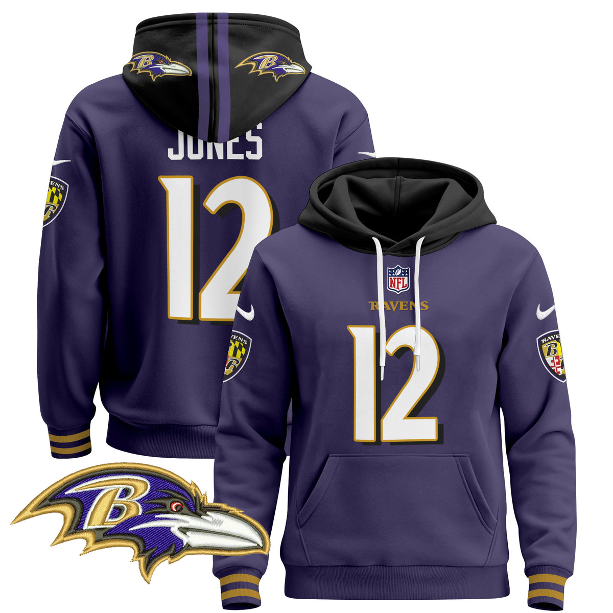 Men's Baltimore Ravens 2024 Pullover Hoodie V4 - All Stitched - Purple - Jacoby Jones — view 1