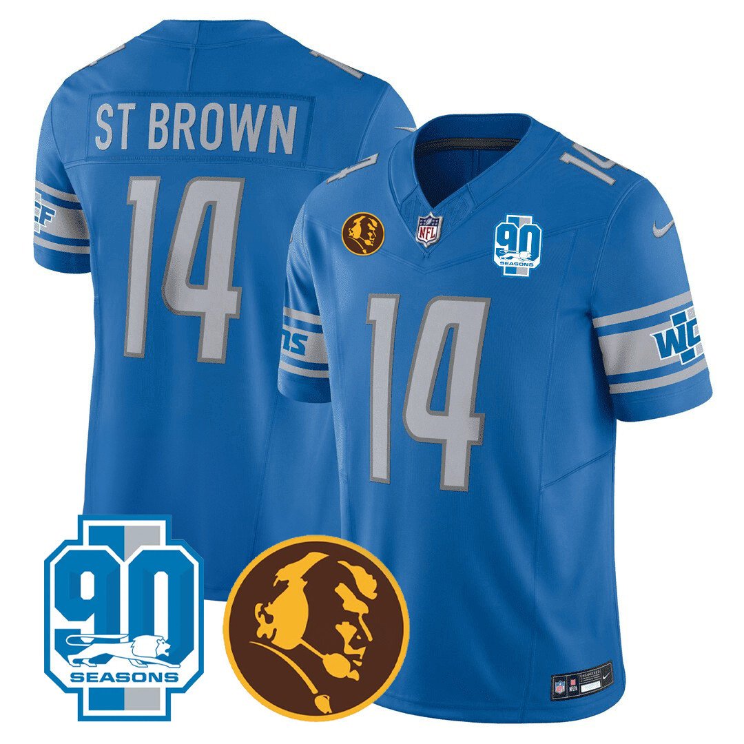 Men's Detroit Lions 90th & John Madden Patch Jersey - All Stitched - Blue - St. Brown — view 1