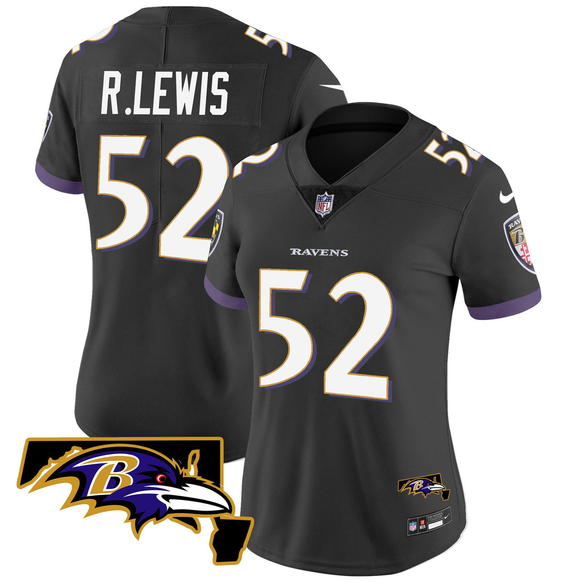 Women's Ravens Maryland Patch Vapor Limited Jersey - All Stitched - Black - Ray Lewis — view 1