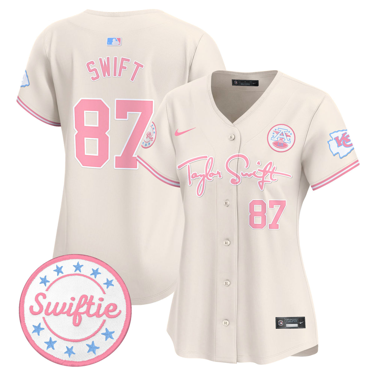 Women's Chiefs Taylor Swift Bubblegum Pink Vapor Premier Limited Jersey - All Stitched - Cream - Taylor Swift — view 1