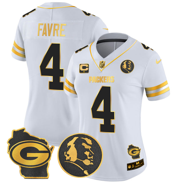 Women's Packers John Madden & Home Patch Gold Vapor Limited Jersey - All Stitched - White Gold - Brett Favre — view 1