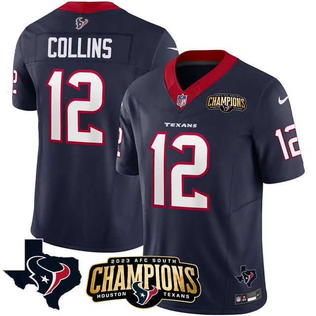 Men's Houston Texans 2023 AFC South Champions Patch Vapor Jersey - All Stitched - Navy - Nico Collins — view 1