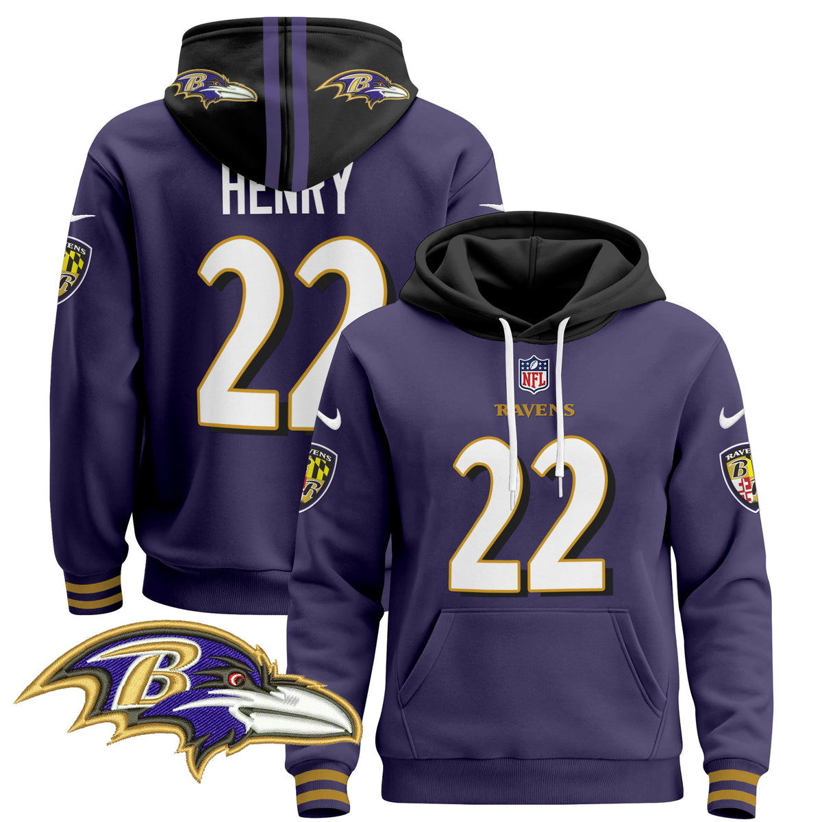 Men's Baltimore Ravens 2024 Pullover Hoodie V4 - All Stitched - Purple - Derrick Henry — view 1