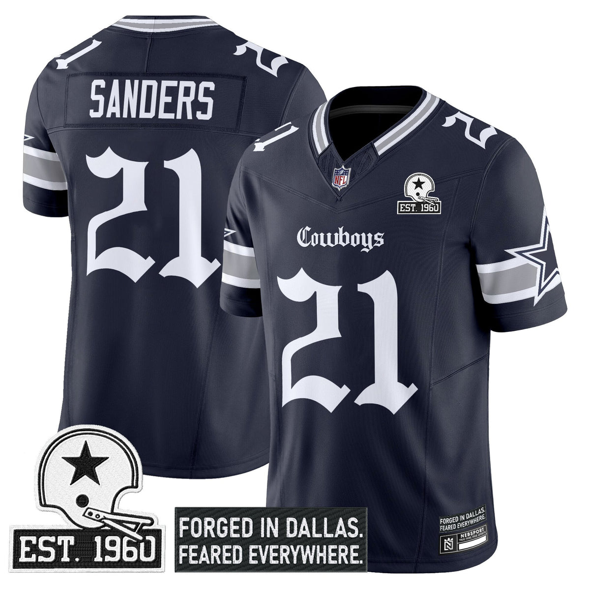 Men's Dallas Cowboys 'Gothic Lone Star Edition' Vapor Limited Jersey - All Stitched - Navy - Deion Sanders — view 1