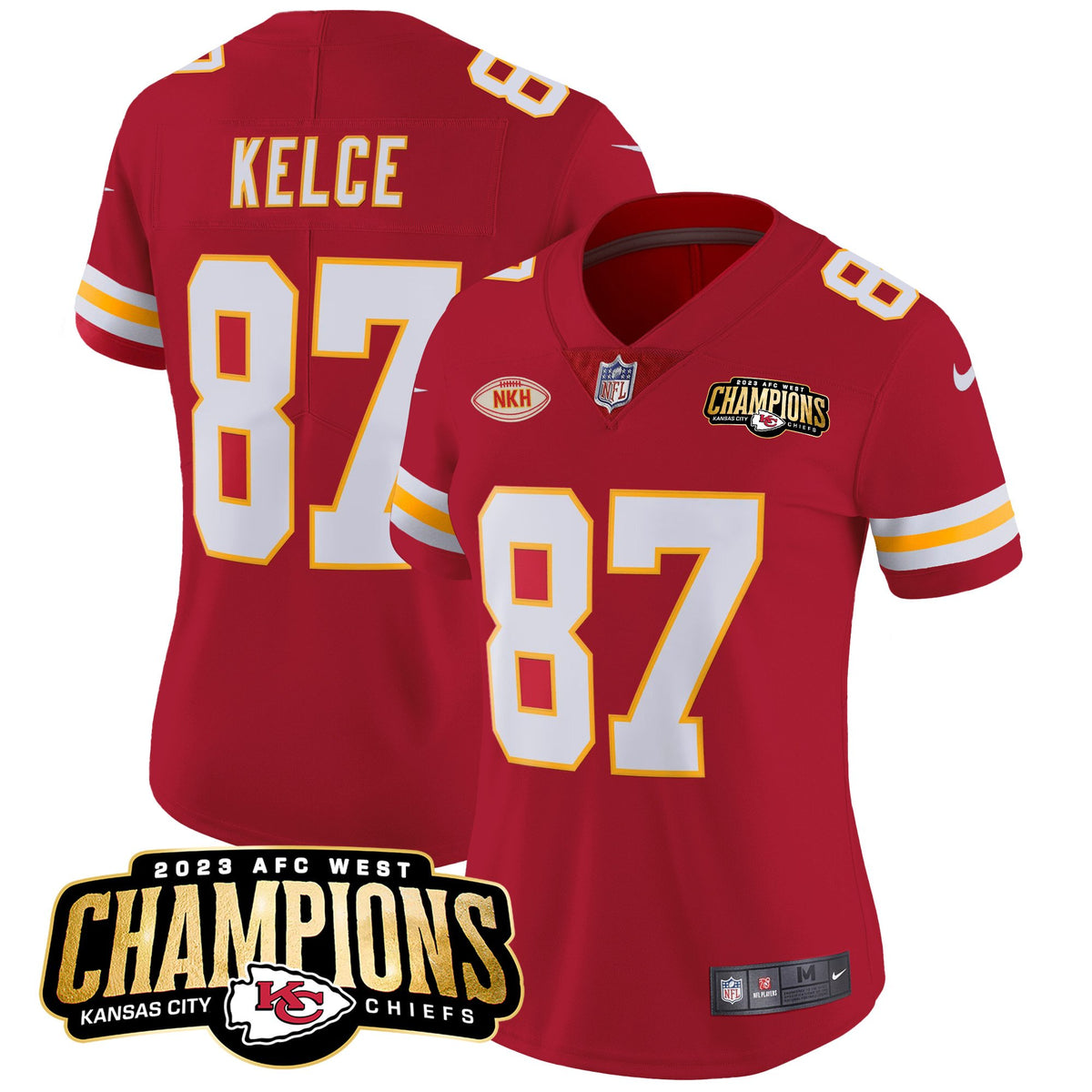 Women's Chiefs 2023 AFC West Champions Patch Vapor Limited Jersey - All Stitched - Red - Travis Kelce — view 1