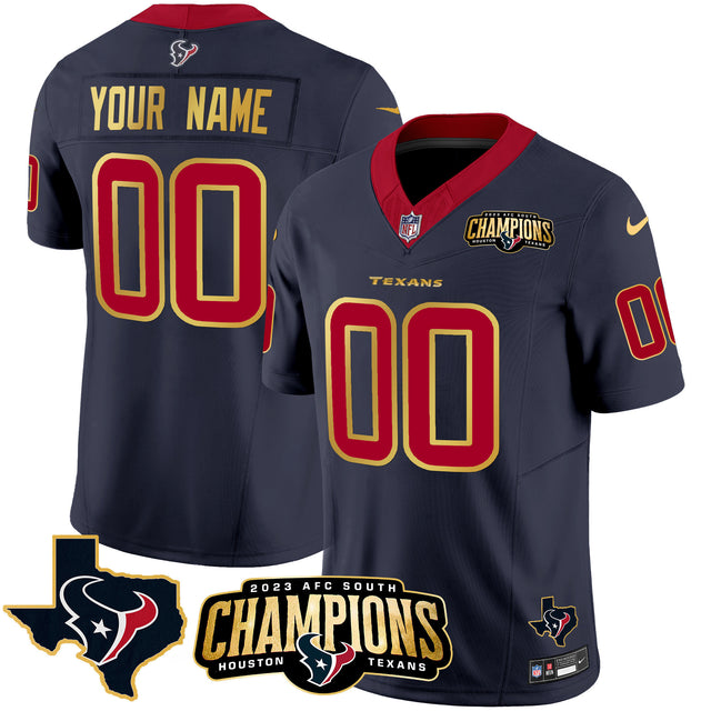 Houston Texans 2023 AFC South Champions Patch Gold Trim Vapor Custom Jersey - All Stitched - Navy — view 1