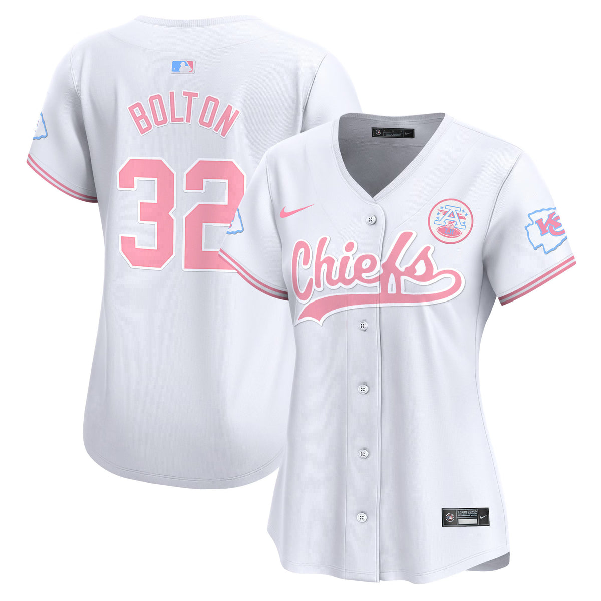Women's Chiefs Bubblegum Pink Vapor Premier Limited Jersey - All Stitched - White - Nick Bolton — view 1
